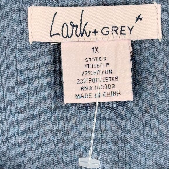 Lark+Grey Womens 1X Aztex Boho Embroidered Tunic Top Blue Pom-Pom Trim Sleeveles - Picture 6 of 8